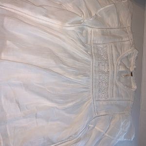 Free People Flowy 3/4 Balloon Sleeve Embroidered Detail Shoulder Ruffle Top Xs